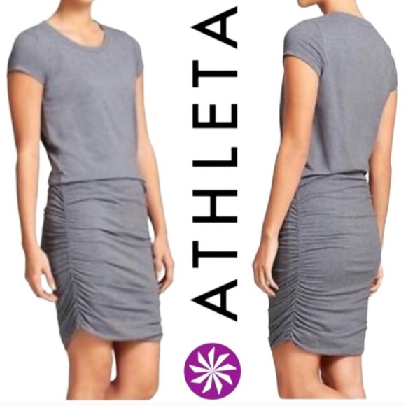 Athleta Dresses & Skirts - Athleta Topanga Gray Ruched Side T Shirt Dress Athleisure Casual Size S